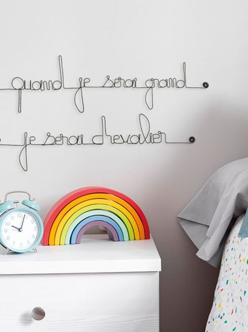 Bijoux de mur - Citation en fil de fer - Quand je serai grand je serai chevalier - Kiabi