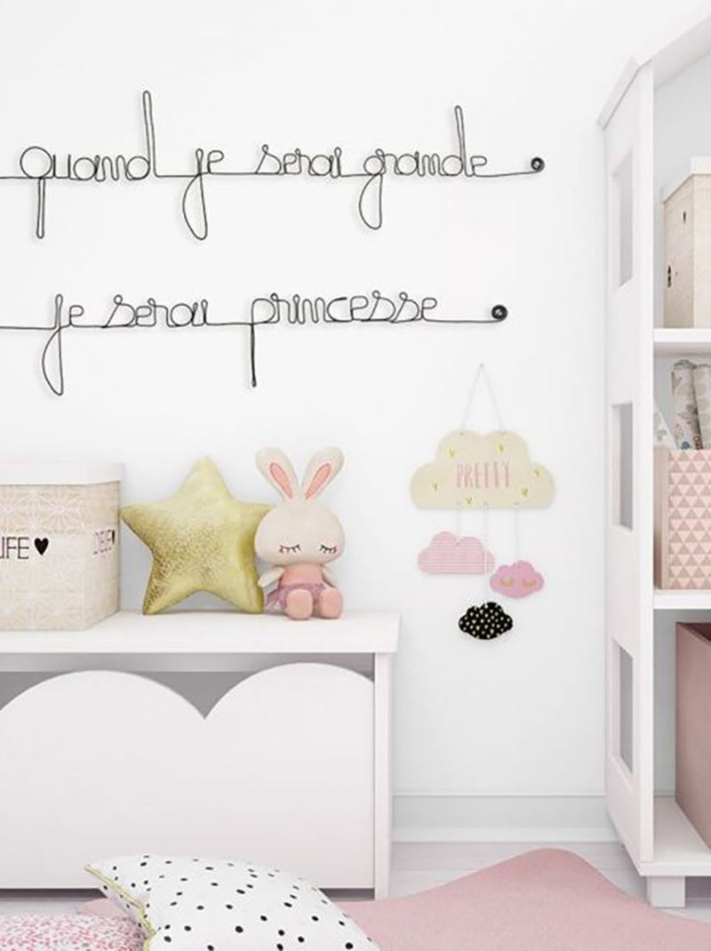 Bijoux de mur - Citation en fil de fer - Quand je serai grande je serai princesse Noir Noir - Kiabi