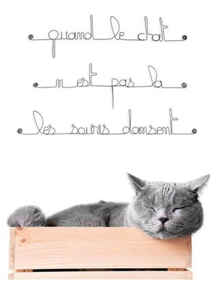 Bijoux de mur - Citation en fil de fer - Quand le chat n'est pas là les souris dansent
