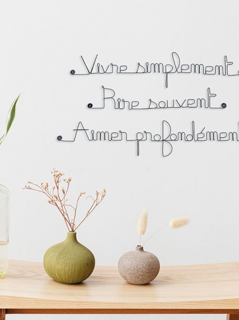 Bijoux de mur - Citation en fil de fer - Vivre simplement Rire souvent Aimer profondément Noir Noir - Kiabi