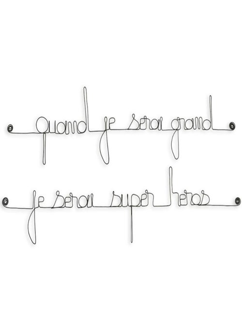 Bijoux de mur - Message fil de fer -  Quand je serai grand je serai un super héros - Kiabi