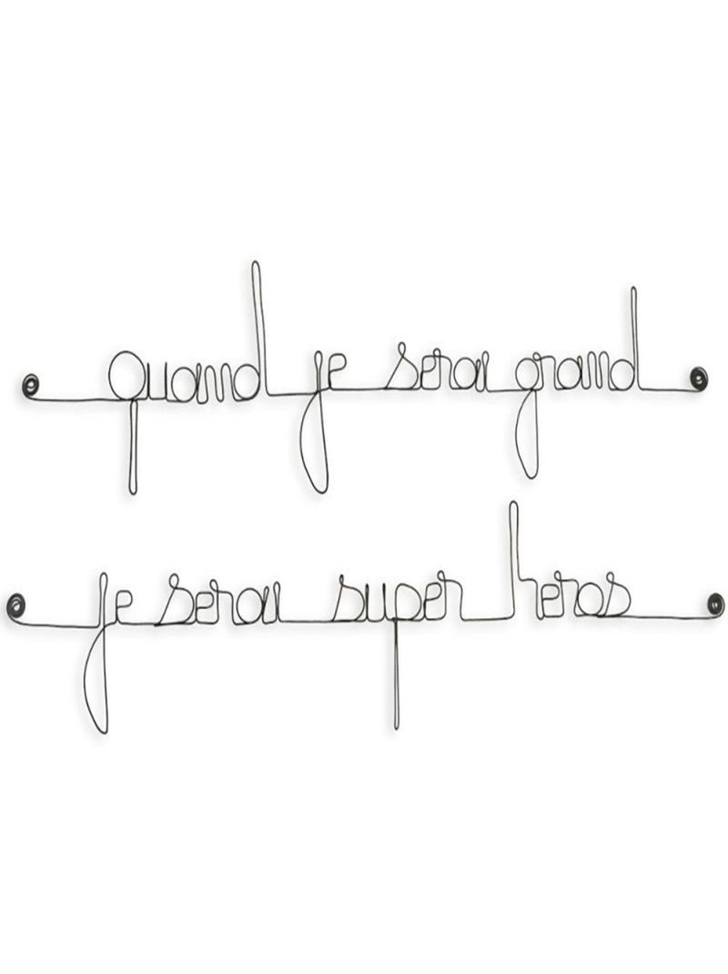 Bijoux de mur - Message fil de fer -  Quand je serai grand je serai un super héros Noir Noir - Kiabi