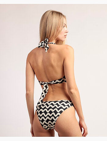 Bikini ADMAS pour femme, dos nu, à vagues, blanc et noir