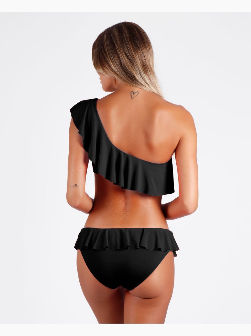 Bikini asymétrique à volants pour femme ADMAS Noir - Kiabi