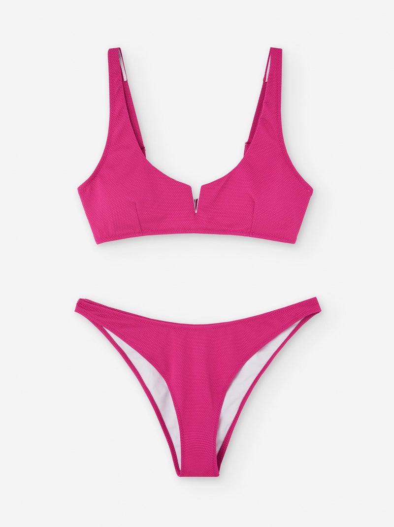 Bikini avec Texture et Détail en V Rose foncé - Kiabi