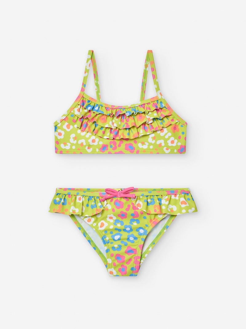 Bikini Floral avec Volants Rose - Kiabi