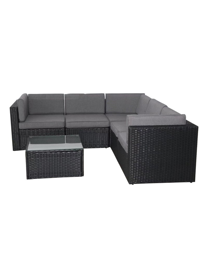 BIMINI - Salon de jardin 5 places en résine tressée avec table noir et gris Gris - Kiabi