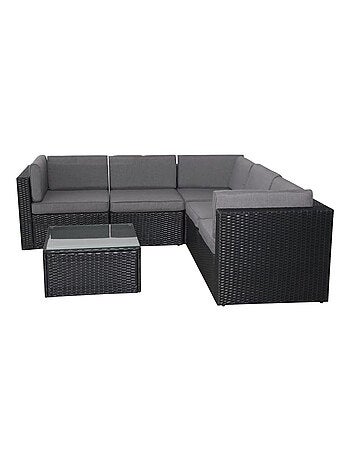 BIMINI Salon de jardin 5 places en résine tressée avec table noir et gris