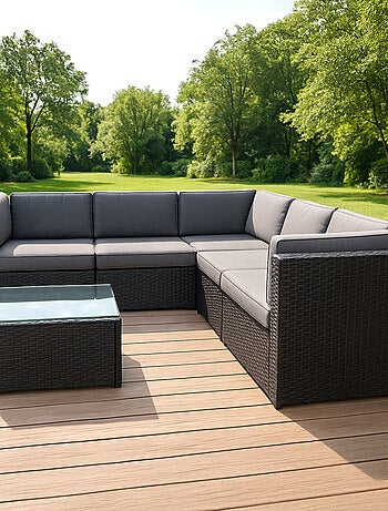 BIMINI Salon de jardin 5 places en résine tressée avec table noir et gris