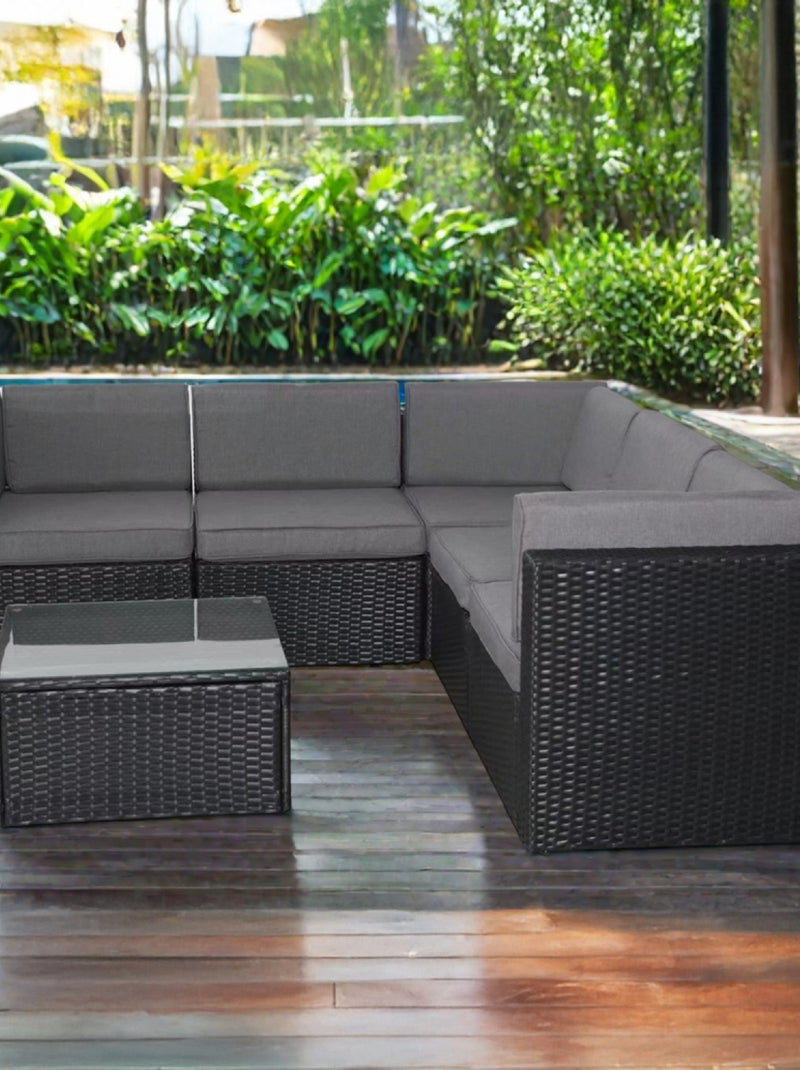 BIMINI Salon de jardin 5 places en résine tressée avec table noir et gris Gris - Kiabi