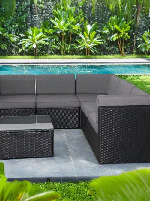 BIMINI Salon de jardin 5 places en résine tressée avec table noir et gris - Kiabi