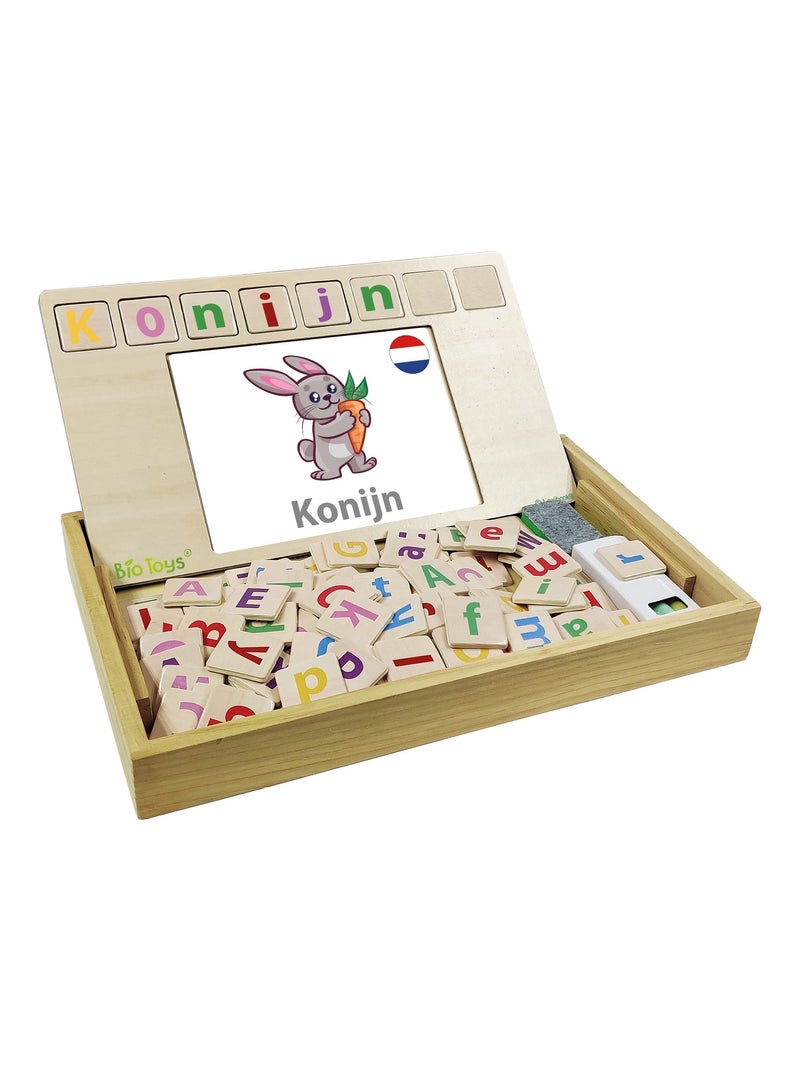 Bio Toys L’École des Mots bilingue Français - Néerlandais – Jeu en Bois Beige - Kiabi