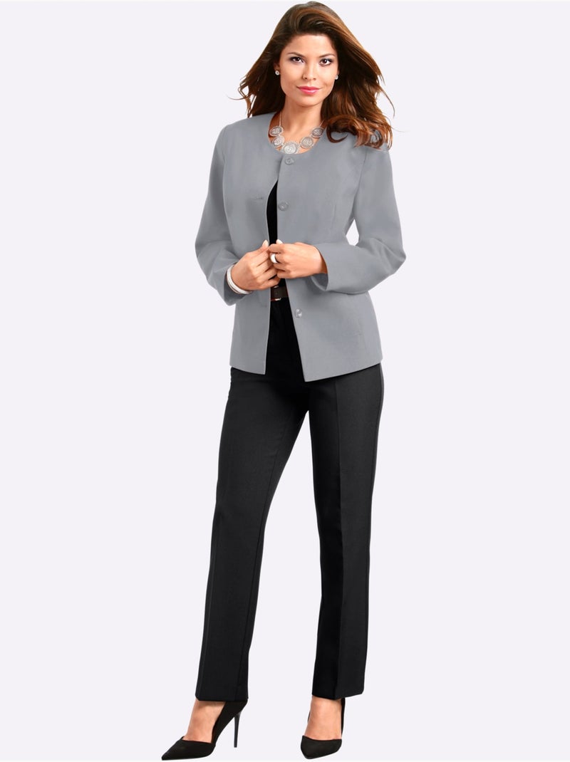 Blazer à encolure ronde avec boutons et poches latérales - taille standard - moda vilona Gris - Kiabi