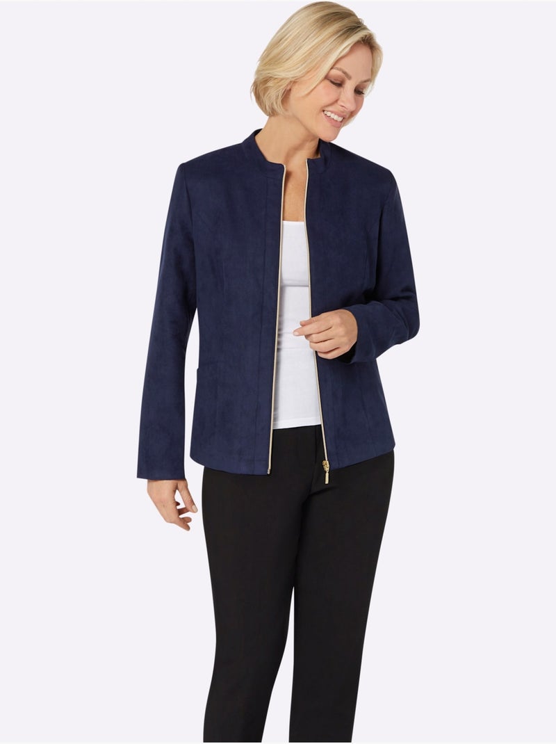 Blazer à glissière avec col montant et poches plaquées - Taille standard - Moda Vilona Bleu marine - Kiabi