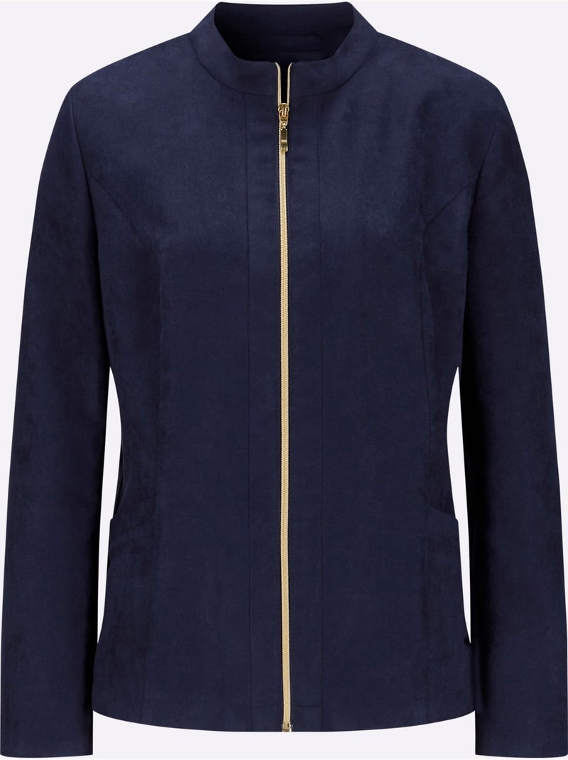 Blazer à glissière avec col montant et poches plaquées - Taille standard - Moda Vilona Bleu marine - Kiabi
