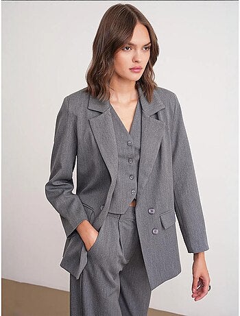 Blazer à manches longues avec détails en plumes artificielles mixray