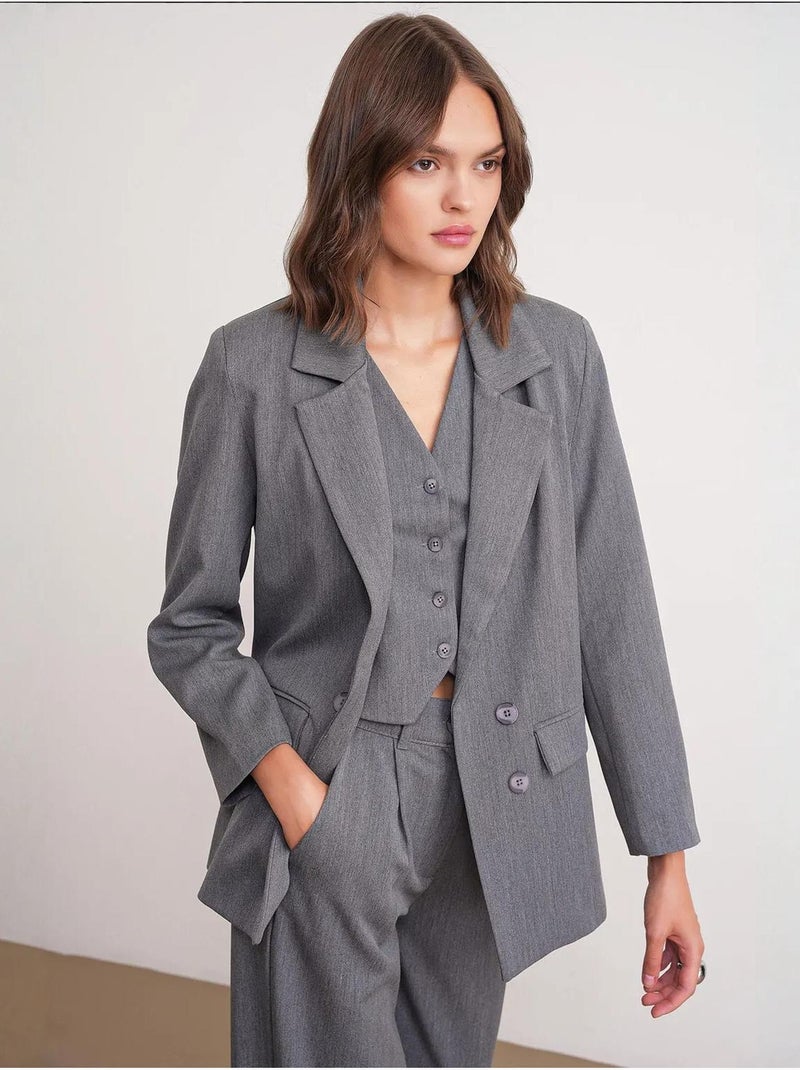 Blazer à manches longues avec détails en plumes artificielles mixray Gris foncé - Kiabi