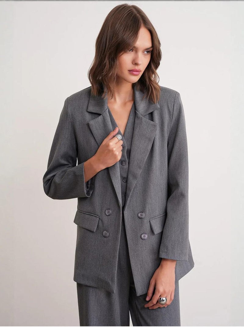 Blazer à manches longues avec détails en plumes artificielles mixray Gris foncé - Kiabi