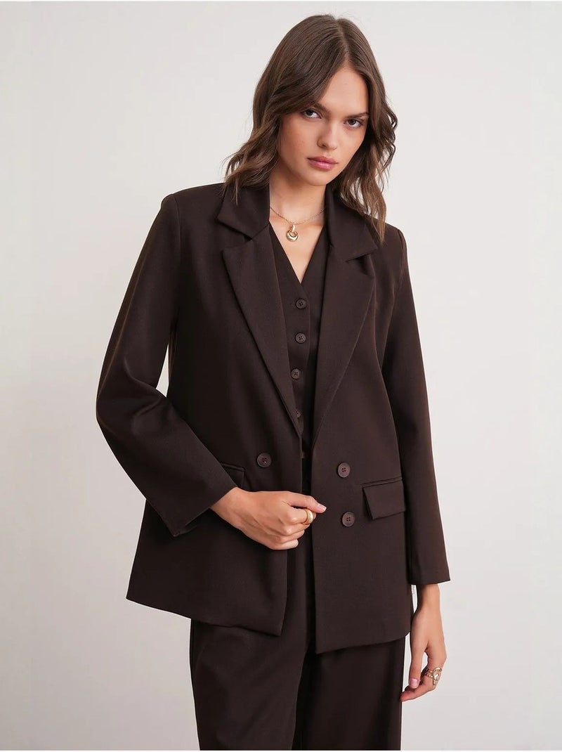 Blazer à manches longues avec détails en plumes artificielles mixray Marron foncé - Kiabi