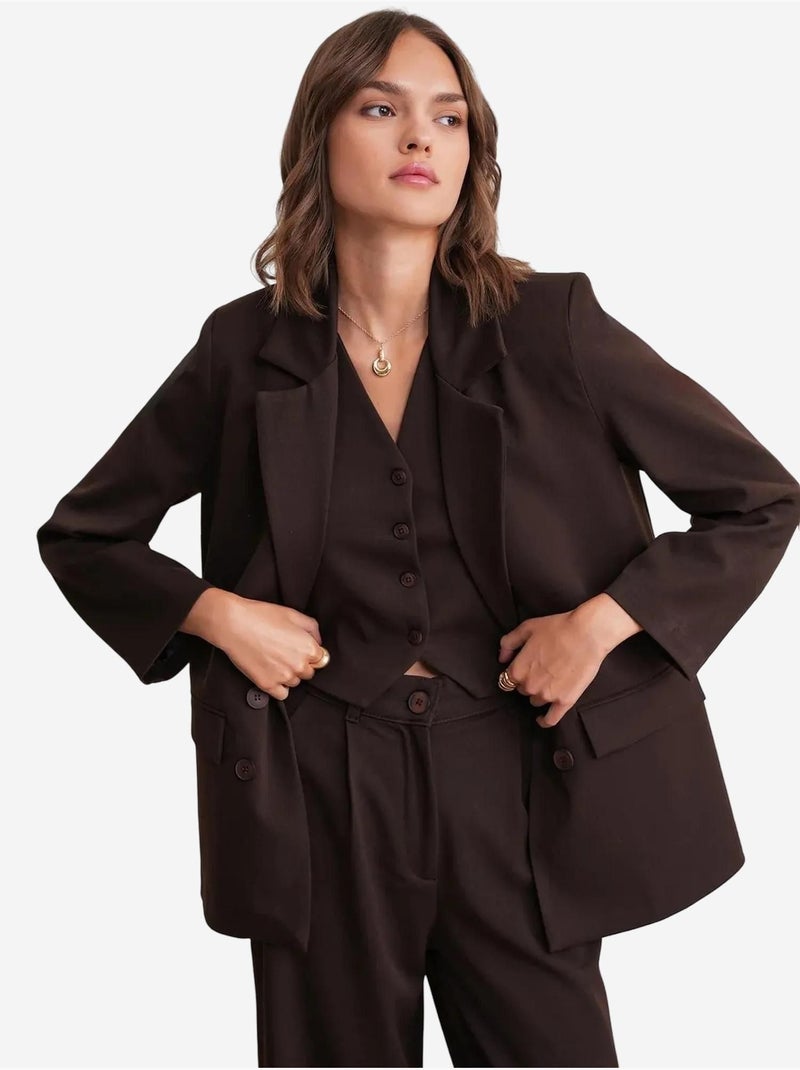 Blazer à manches longues avec détails en plumes artificielles mixray Marron foncé - Kiabi