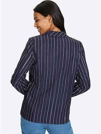 Blazer à motif rayé marin avec col à revers et boutons dorés - Taille standard - Moda Vilona