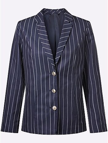 Blazer à motif rayé marin avec col à revers et boutons dorés - Taille standard - Moda Vilona