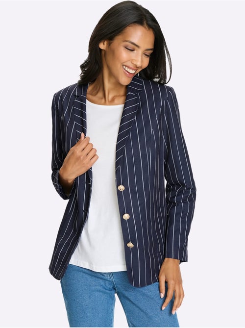 Blazer à motif rayé marin avec col à revers et boutons dorés - Taille standard - Moda Vilona - Kiabi Blazer à motif rayé marin avec col à revers et boutons dorés - Taille standard - Moda Vilona - Kiabi