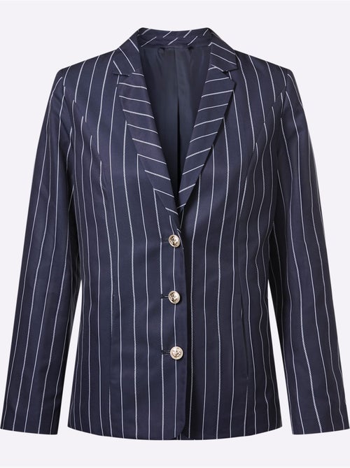 Blazer à motif rayé marin avec col à revers et boutons dorés - Taille standard - Moda Vilona - Kiabi Blazer à motif rayé marin avec col à revers et boutons dorés - Taille standard - Moda Vilona - Kiabi