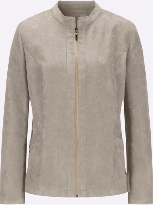 Blazer avec col montant et poches plaquées en imitation cuir velours - Taille standard - Moda Vilona - Kiabi Blazer avec col montant et poches plaquées en imitation cuir velours - Taille standard - Moda Vilona - Kiabi