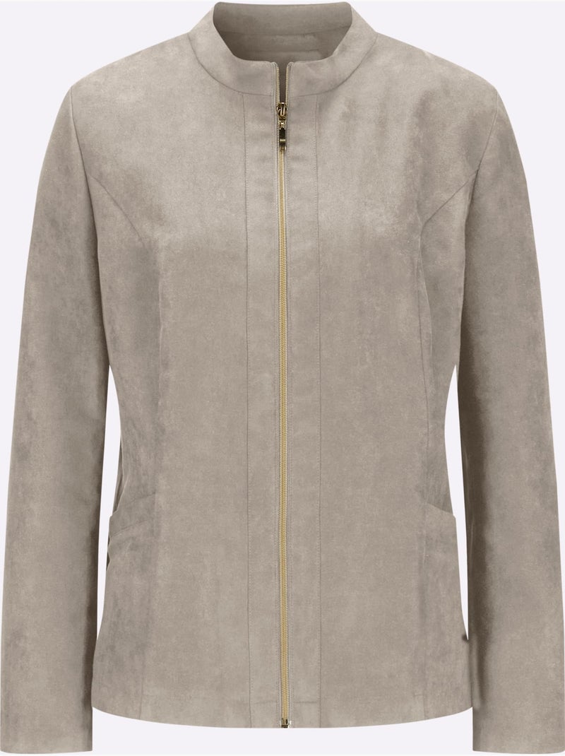 Blazer avec col montant et poches plaquées en imitation cuir velours - Taille standard - Moda Vilona Gris foncé - Kiabi