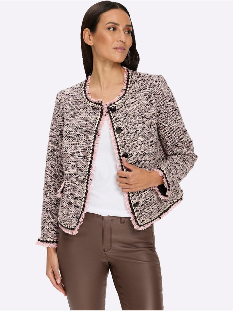 Blazer Bouclé Aspect Bouclé élégant - Taille Standard - Helline Noir Rose - Kiabi