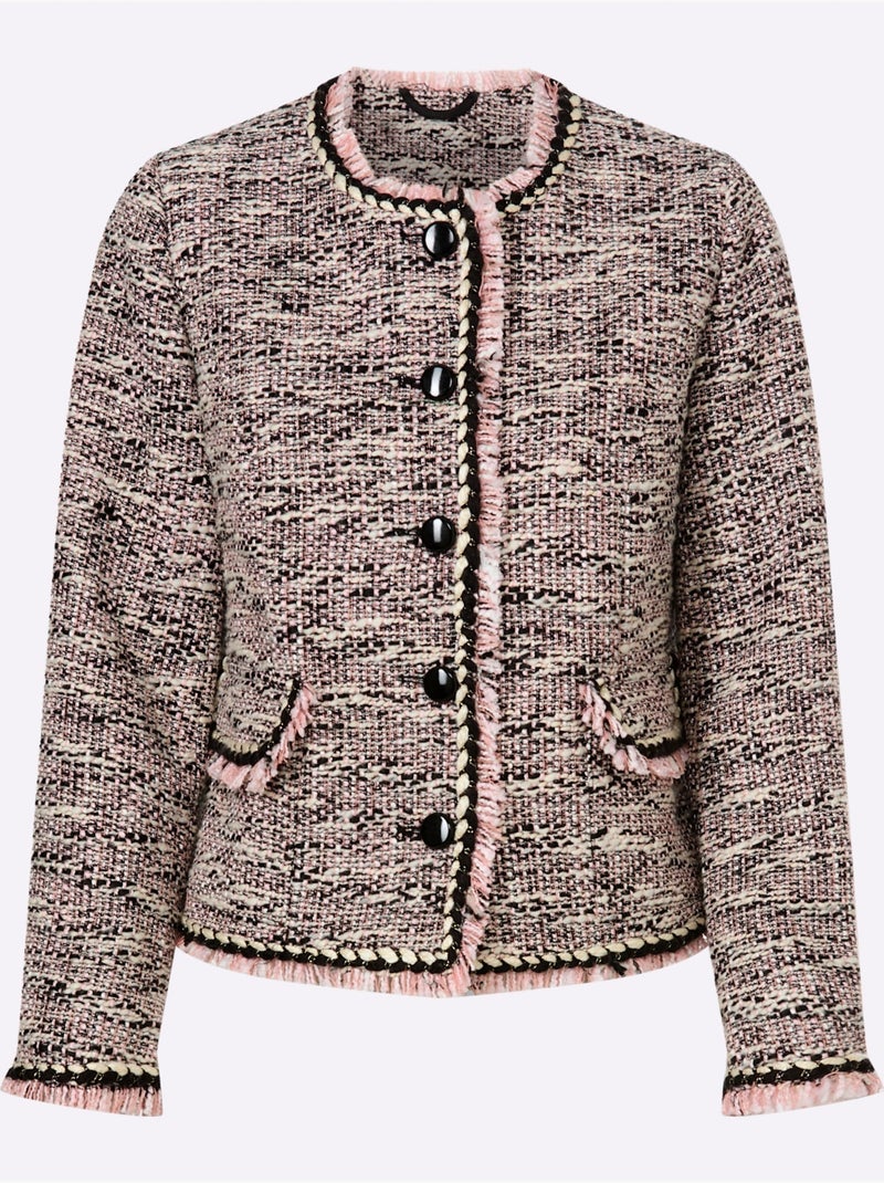 Blazer Bouclé Aspect Bouclé élégant - Taille Standard - Helline Noir Rose - Kiabi