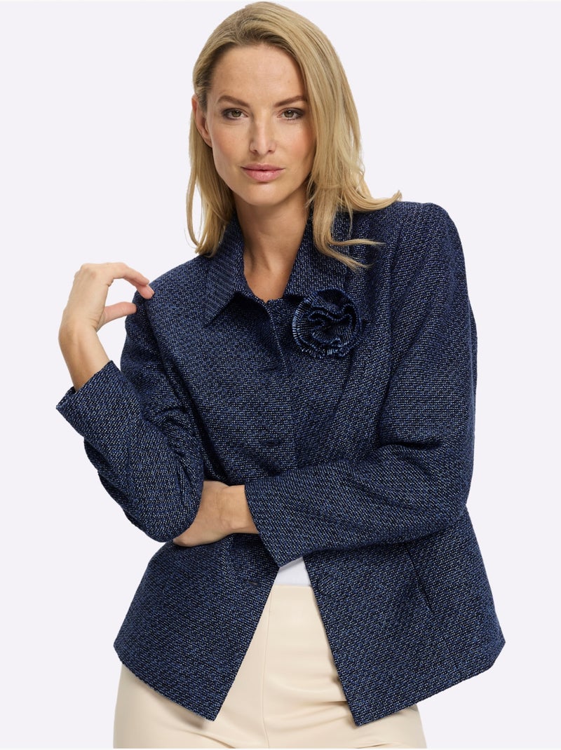 Blazer Bouclé Broche Florale Amovible - Taille Standard - Helline Bleu foncé - Kiabi