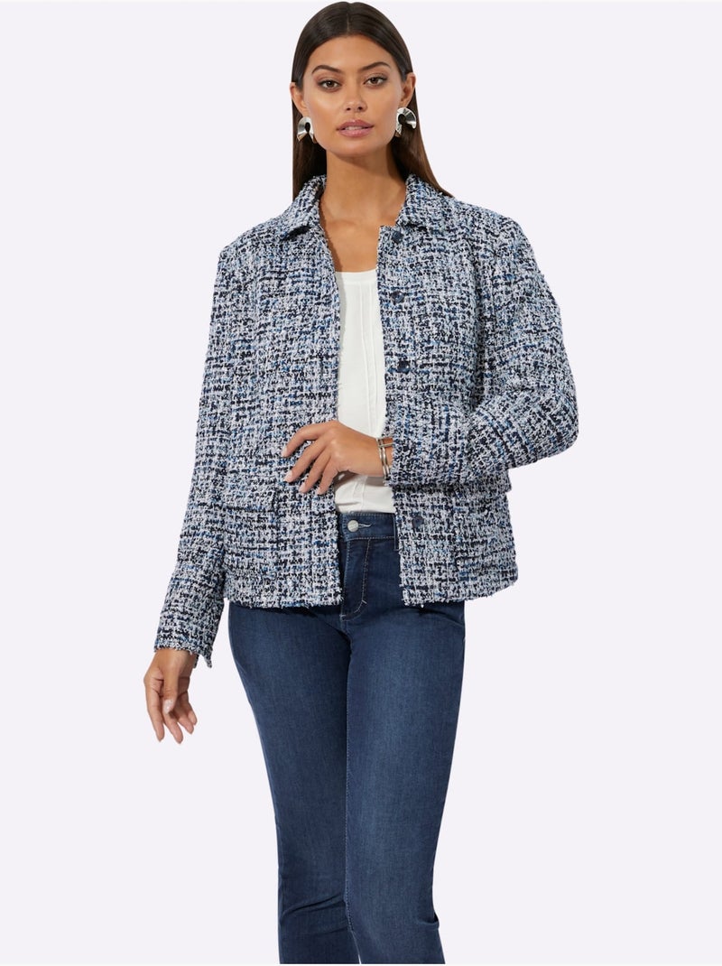 Blazer Bouclé Mélange De Cotons Agréable à Porter - Taille Standard - Helline Bleu Bleu - Kiabi