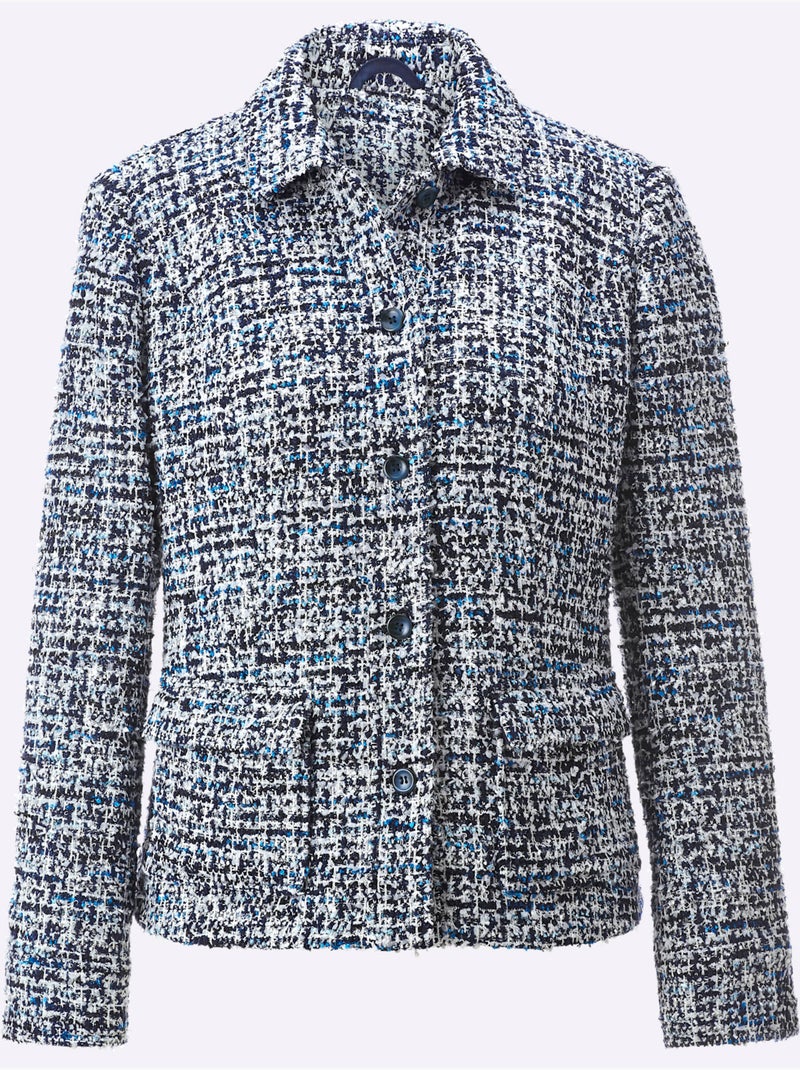 Blazer Bouclé Mélange De Cotons Agréable à Porter - Taille Standard - Helline Bleu Bleu - Kiabi