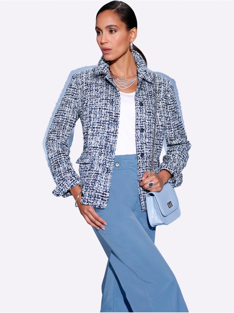 Blazer Bouclé Mélange De Cotons Agréable à Porter - Taille Standard - Helline Bleu Bleu - Kiabi