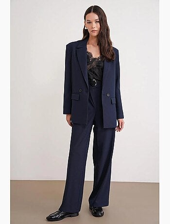Blazer boutonné à manches longues avec détails en plumes artificielles mixray