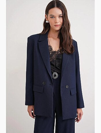 Blazer boutonné à manches longues avec détails en plumes artificielles mixray