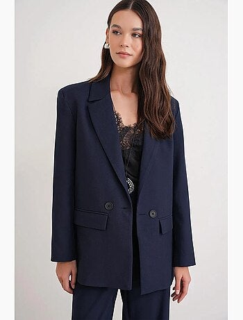 Blazer boutonné à manches longues avec détails en plumes artificielles mixray