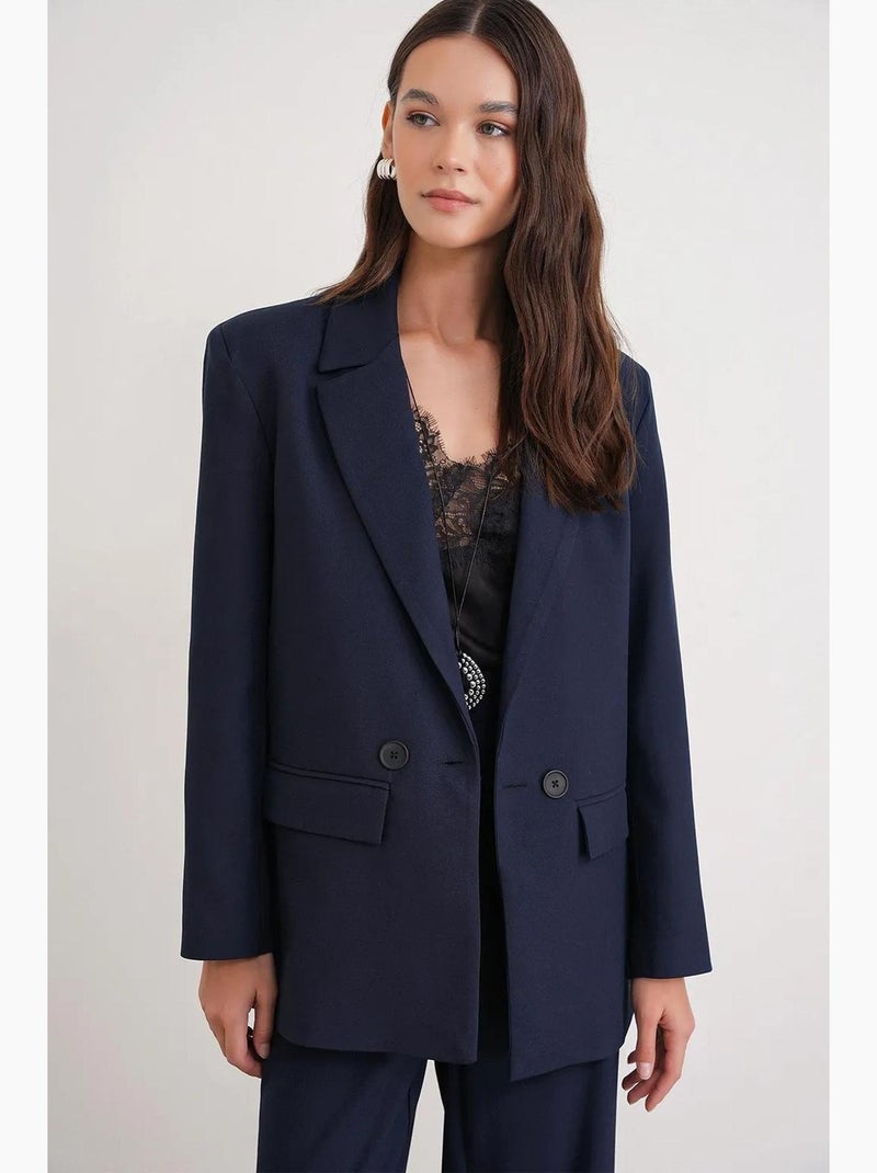 Blazer boutonné à manches longues avec détails en plumes artificielles mixray Bleu marine - Kiabi