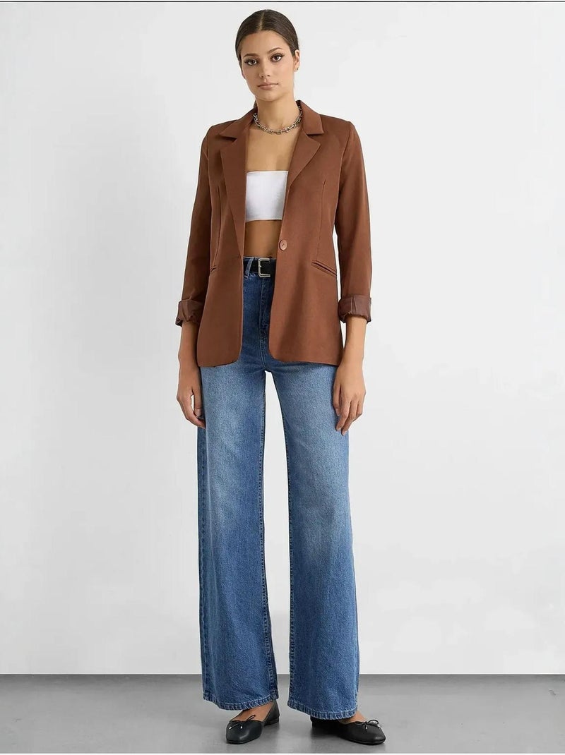 Blazer boutonné Marron - Kiabi