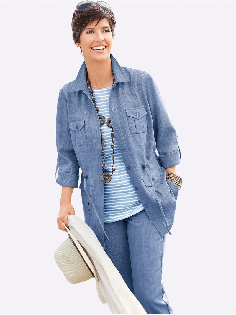 Blazer Chemisier Imitation Lin - Taille Courte - Witt Bleu - Kiabi