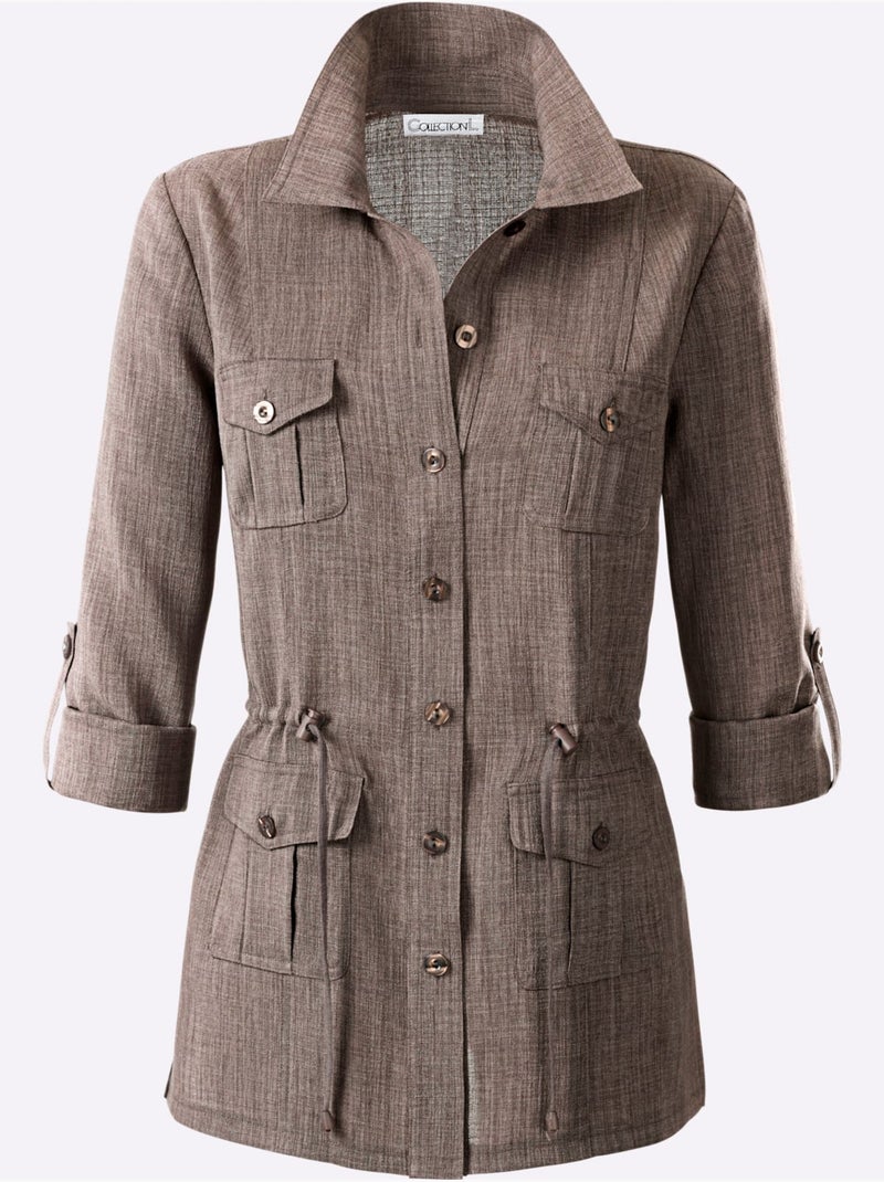 Blazer Chemisier Imitation Lin - Taille Courte - Witt Gris taupe - Kiabi