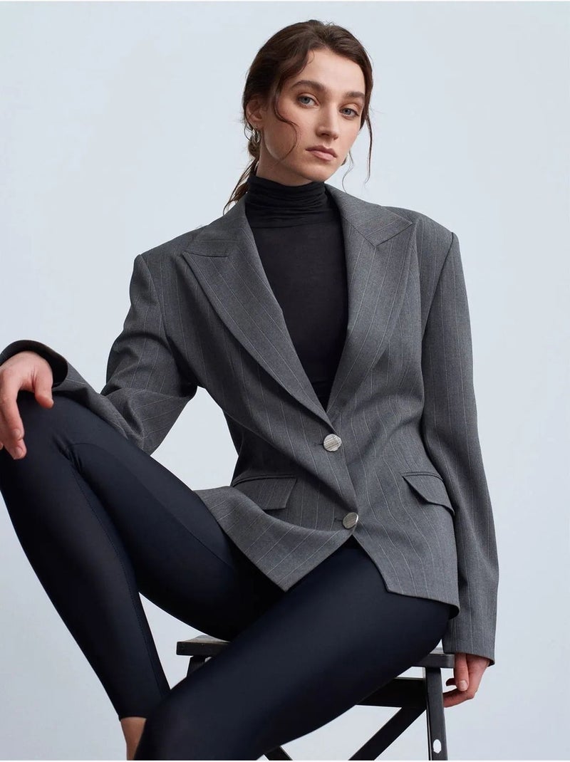 Blazer cintré en crêpe à col châle dilvin Gris moyen - Kiabi