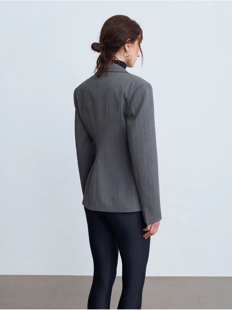 Blazer cintré en crêpe à col châle dilvin Gris moyen - Kiabi