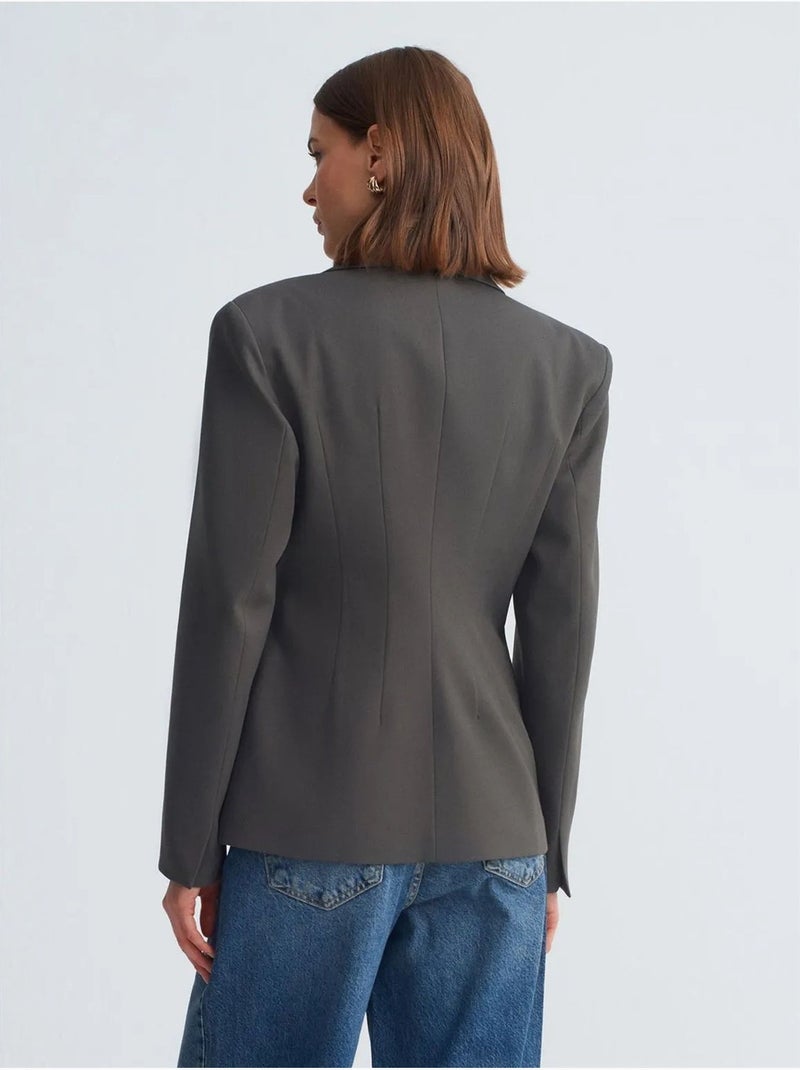 Blazer cintré en crêpe à col châle dilvin Gris Noir - Kiabi