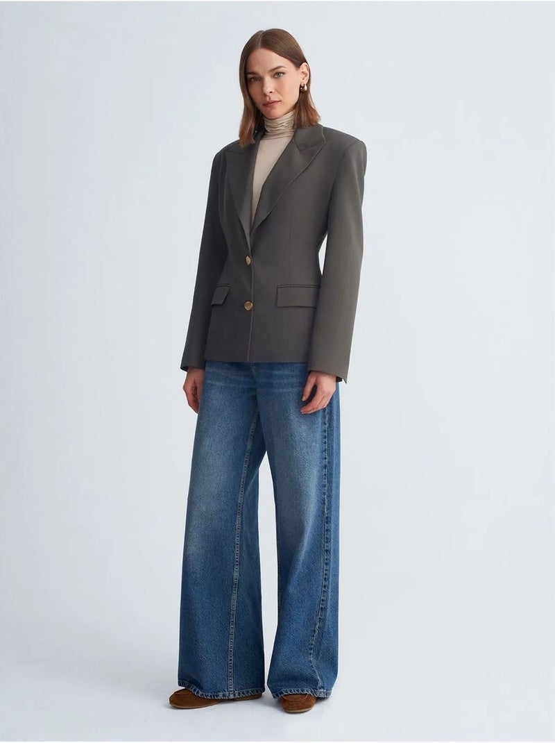 Blazer cintré en crêpe à col châle dilvin Gris Noir - Kiabi
