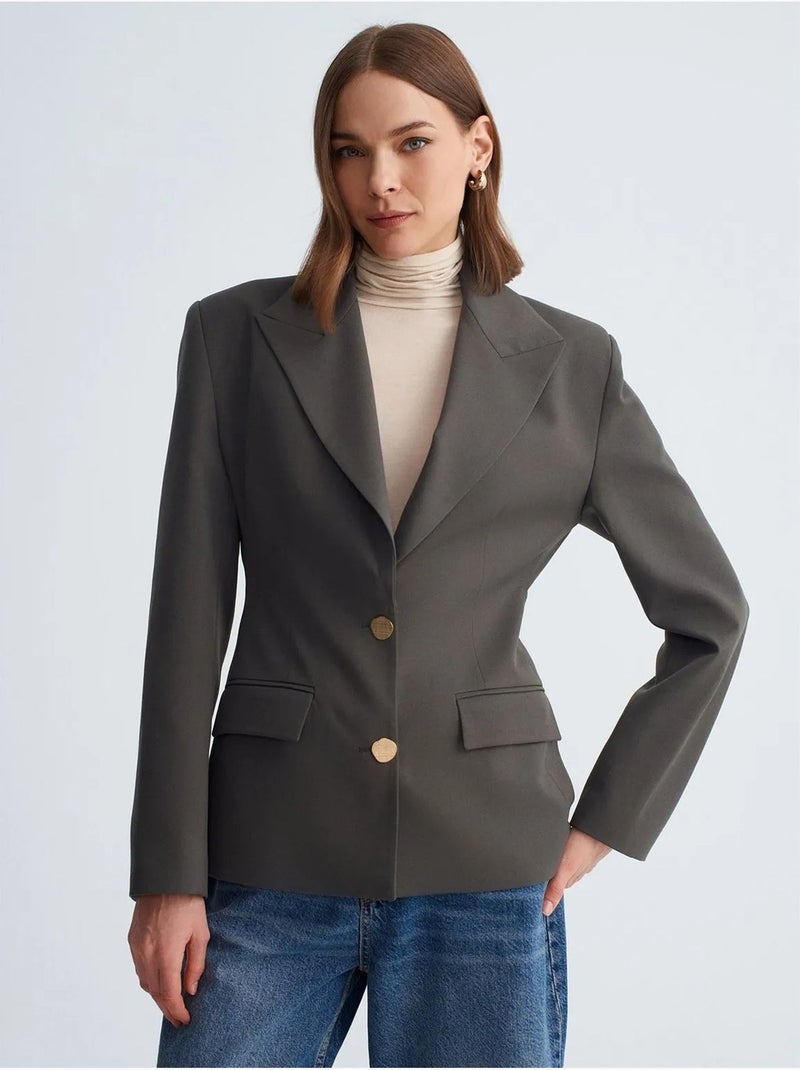Blazer cintré en crêpe à col châle dilvin Gris Noir - Kiabi
