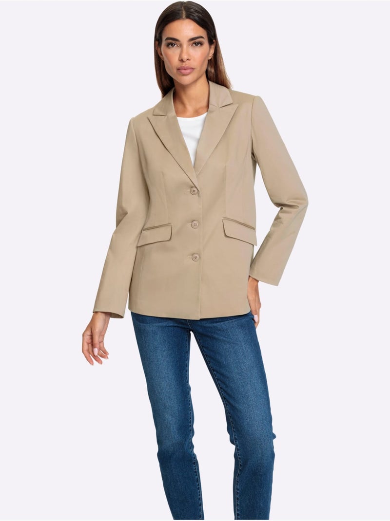Blazer Col à Revers à Effet Affinant - Taille Standard - Helline Beige - Kiabi