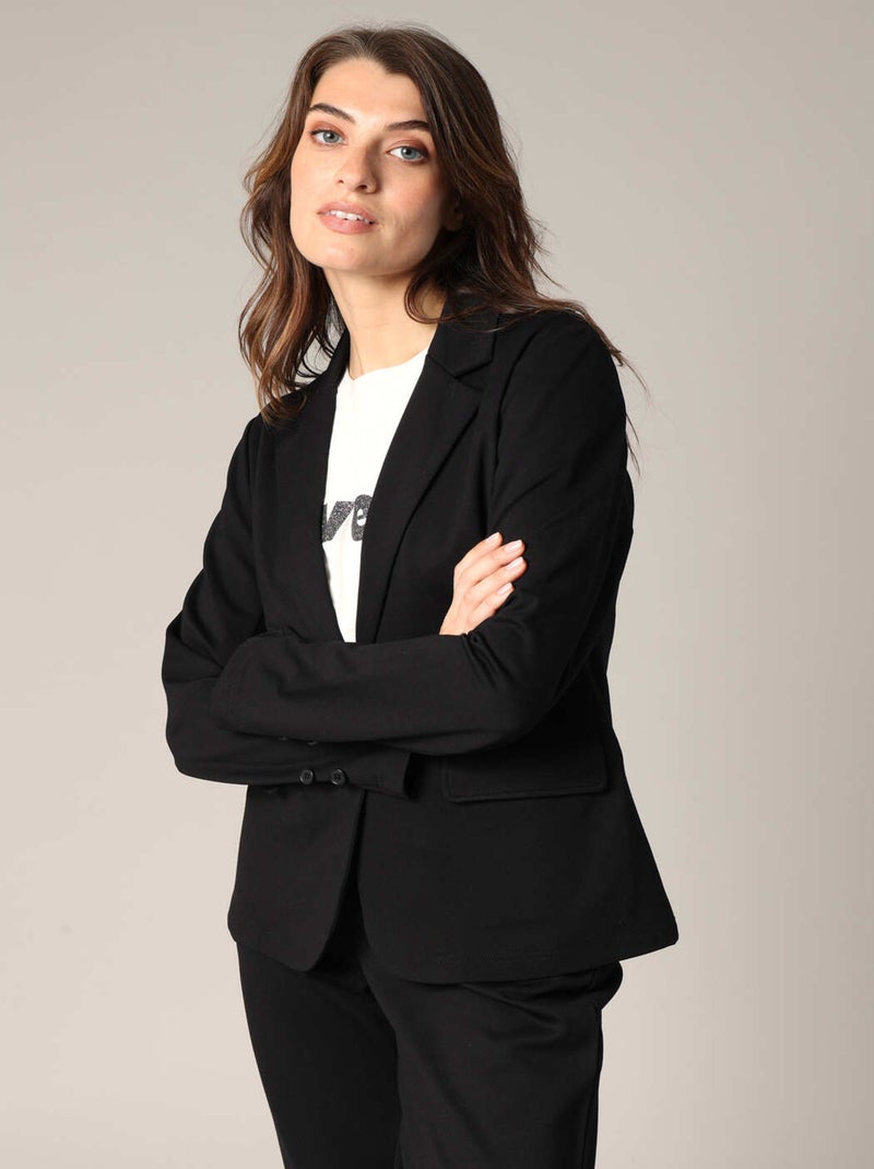 Blazer coupe droite avec col à revers et poches passepoilées 'Deeluxe' Noir - Kiabi